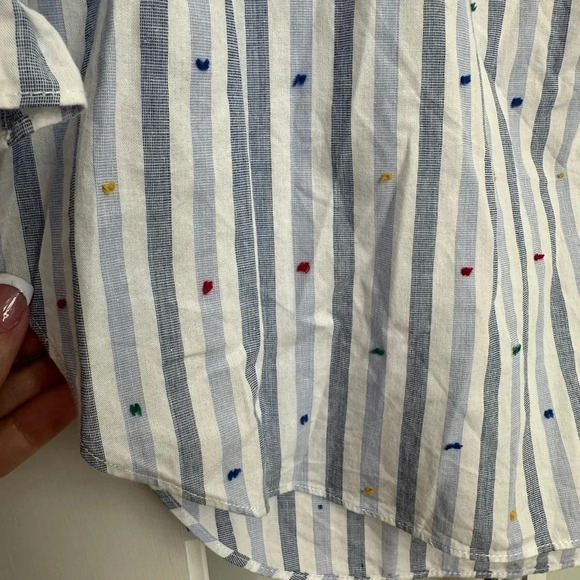 Sara Campbell Popover Off The Shoulders Blue White Stripe Cotton Blouse Size L - Picture 8 of 13